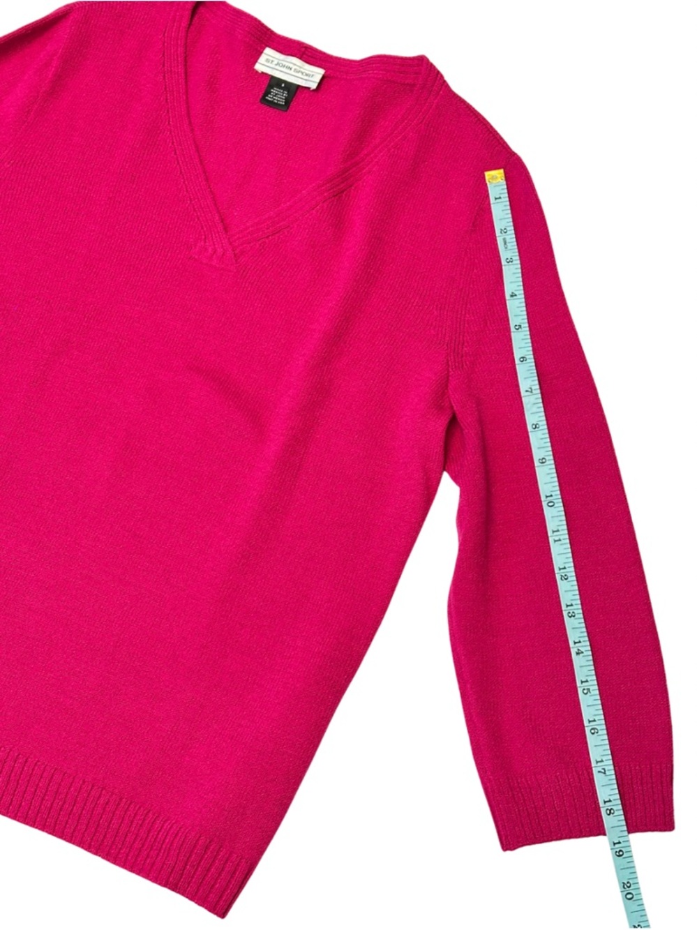 St John Sport Santana Knit Sweater Pink V-Neck 3/4 Sleeve Size S Luxury Classic - Picture 11 of 14